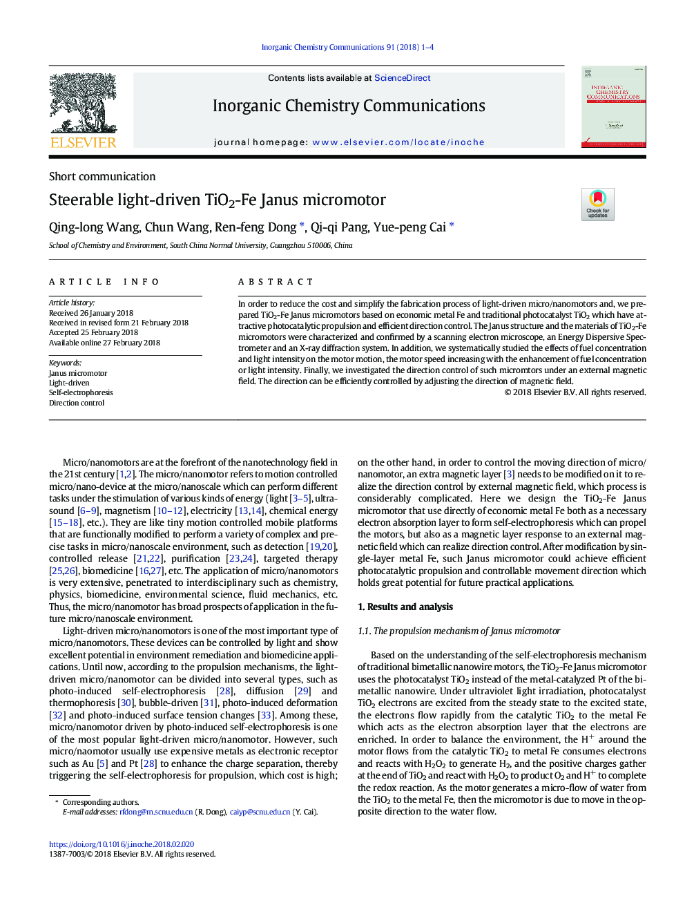 Steerable light-driven TiO2-Fe Janus micromotor