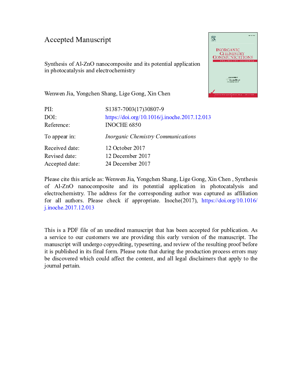 Synthesis of Al-ZnO nanocomposite and its potential application in photocatalysis and electrochemistry