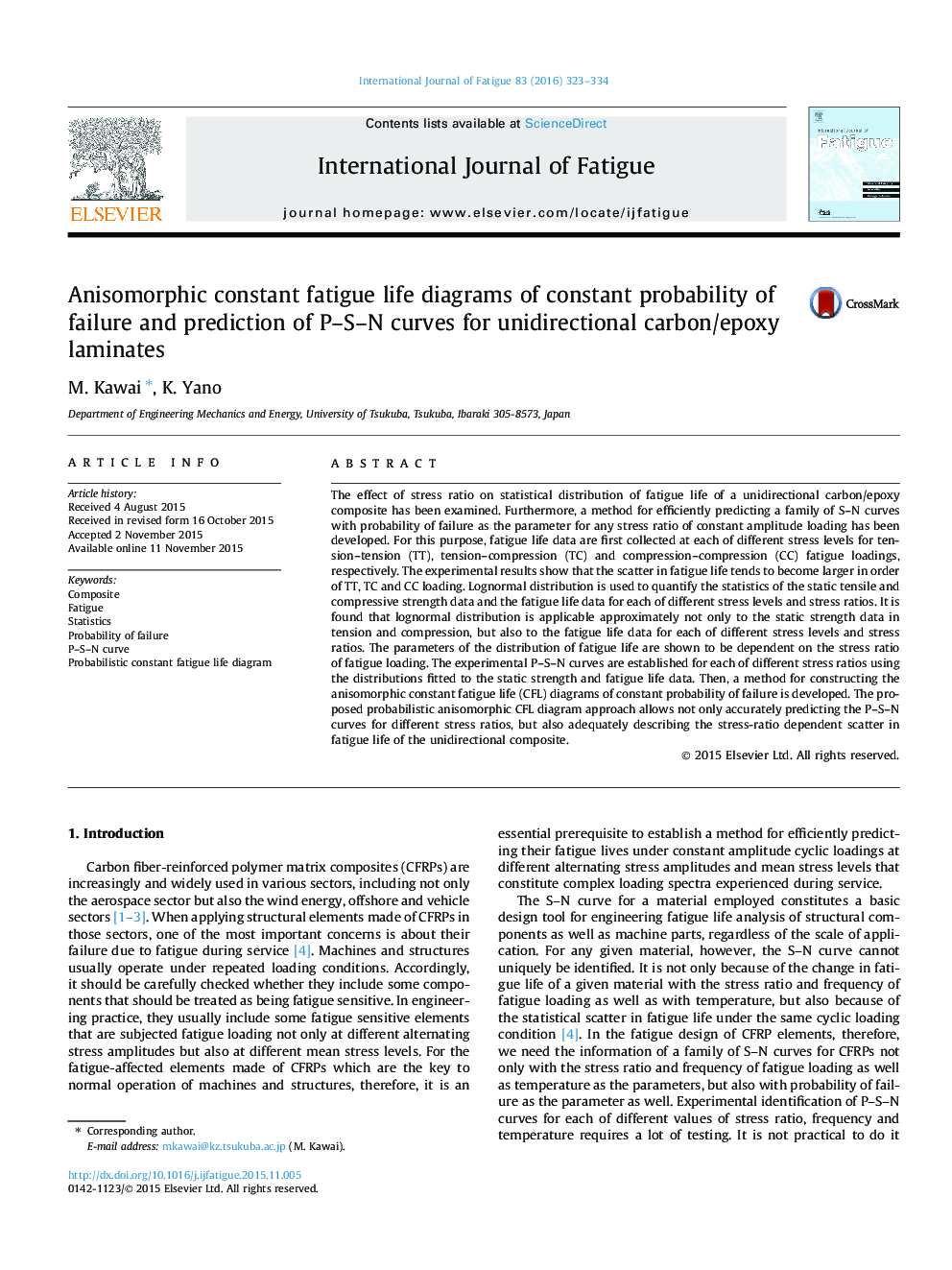 Anisomorphic constant fatigue life diagrams of constant probability of failure and prediction of P–S–N curves for unidirectional carbon/epoxy laminates