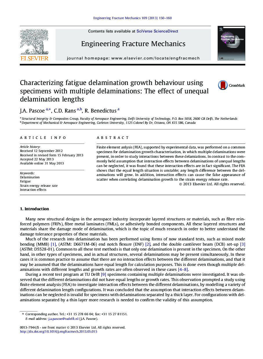 Characterizing fatigue delamination growth behaviour using specimens with multiple delaminations: The effect of unequal delamination lengths