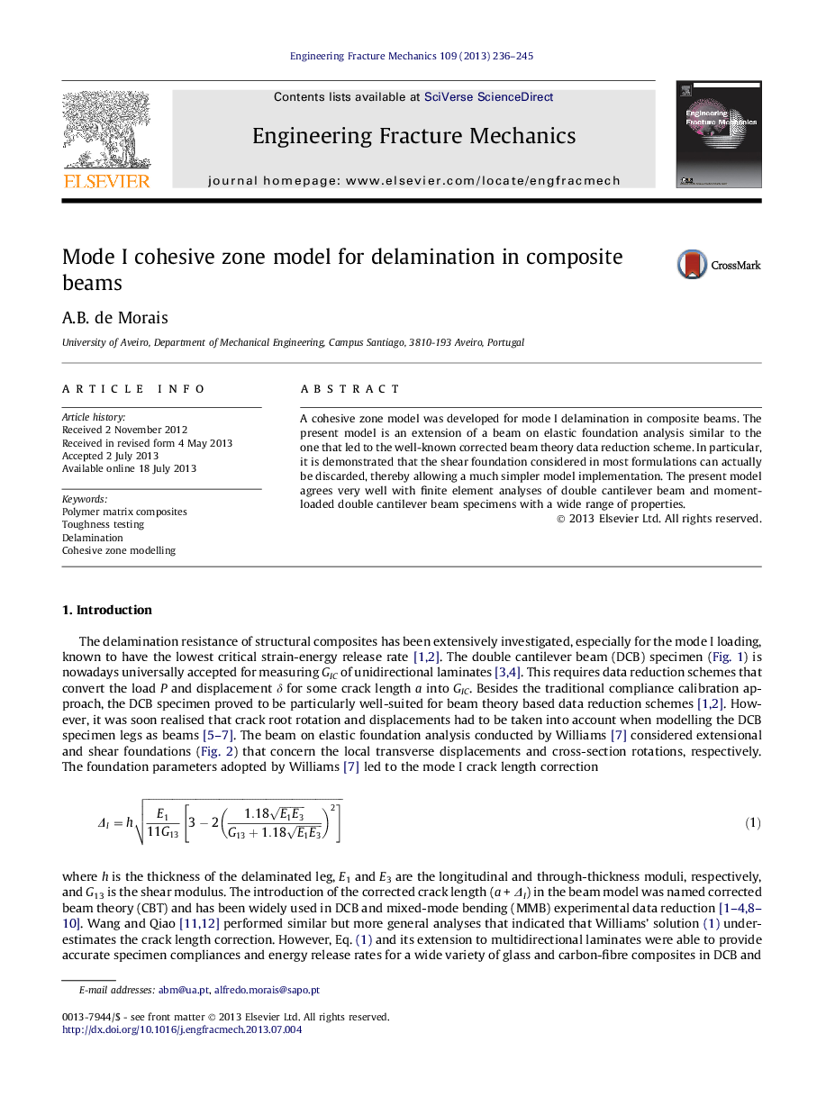 Mode I cohesive zone model for delamination in composite beams