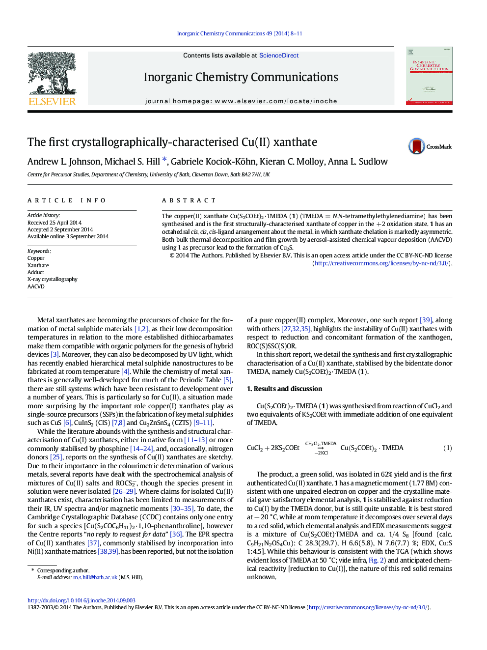 The first crystallographically-characterised Cu(II) xanthate