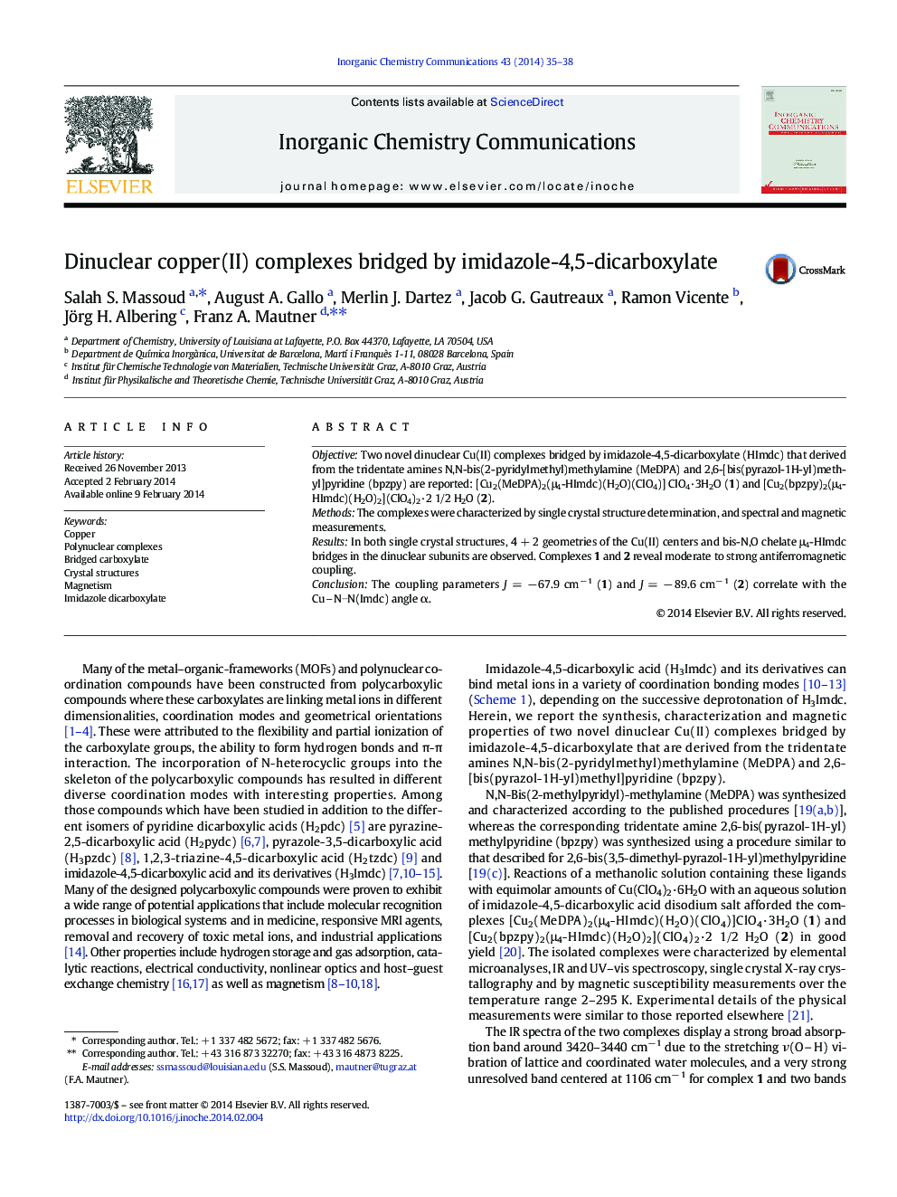 Dinuclear copper(II) complexes bridged by imidazole-4,5-dicarboxylate