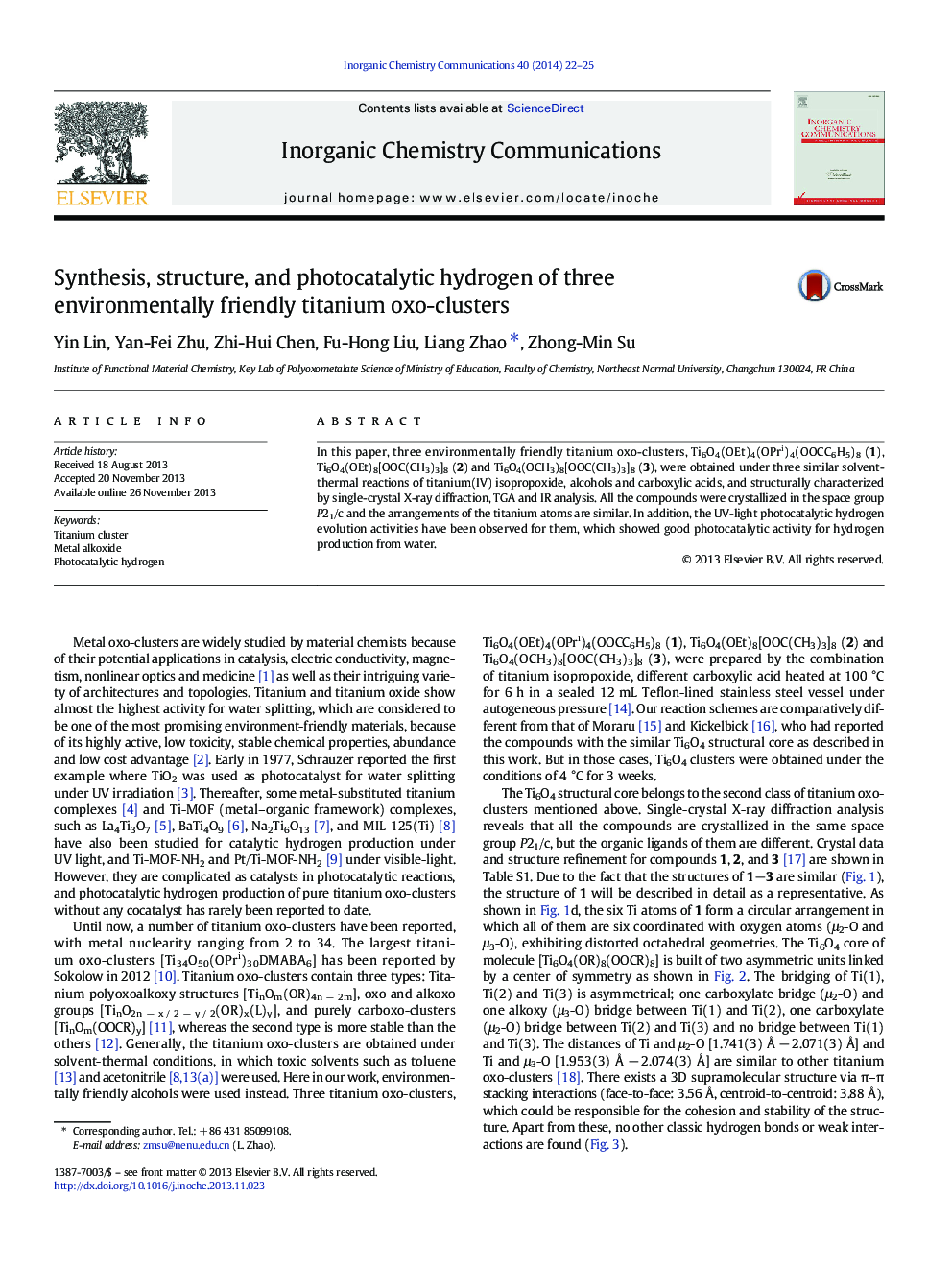 Synthesis, structure, and photocatalytic hydrogen of three environmentally friendly titanium oxo-clusters