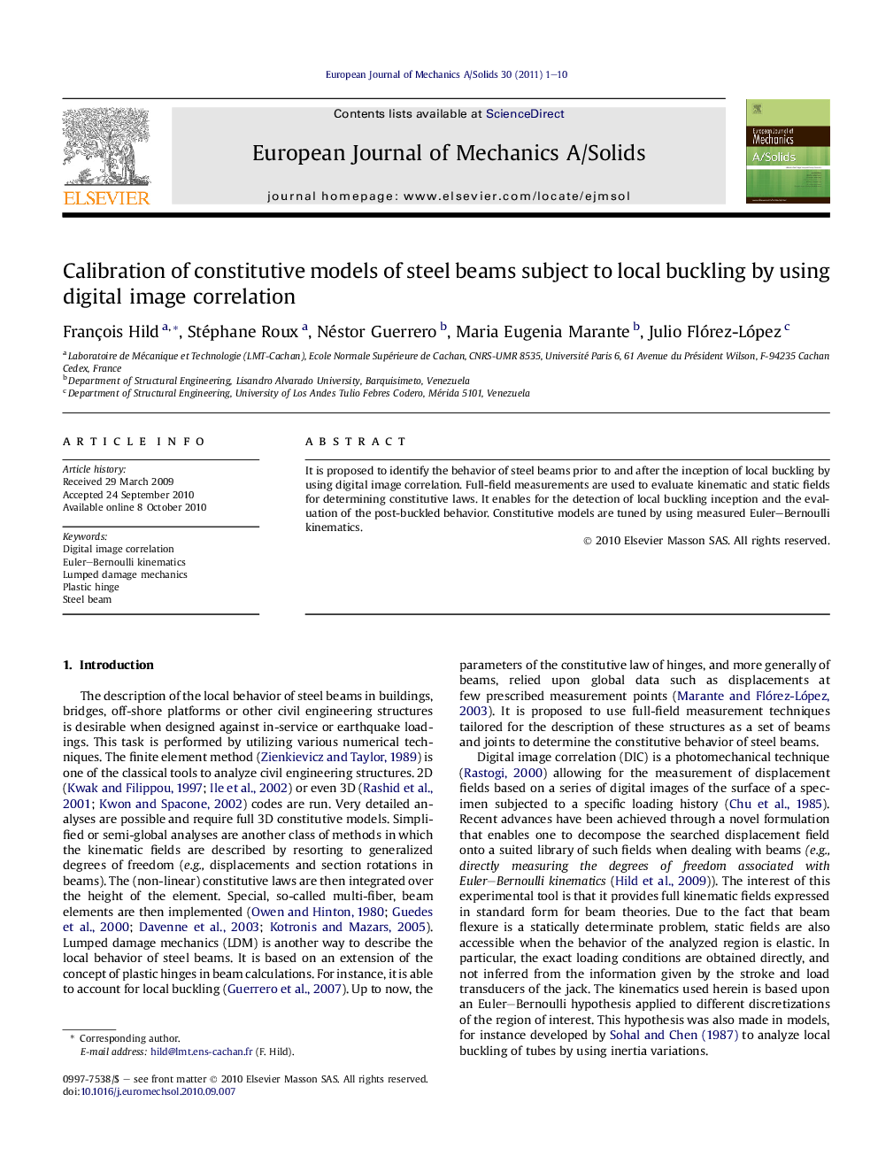 Calibration of constitutive models of steel beams subject to local buckling by using digital image correlation