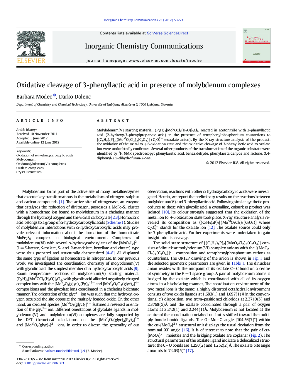 Oxidative cleavage of 3-phenyllactic acid in presence of molybdenum complexes