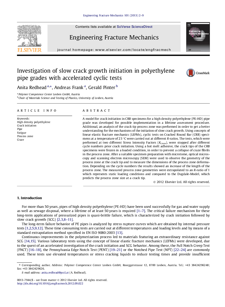 Investigation of slow crack growth initiation in polyethylene pipe grades with accelerated cyclic tests