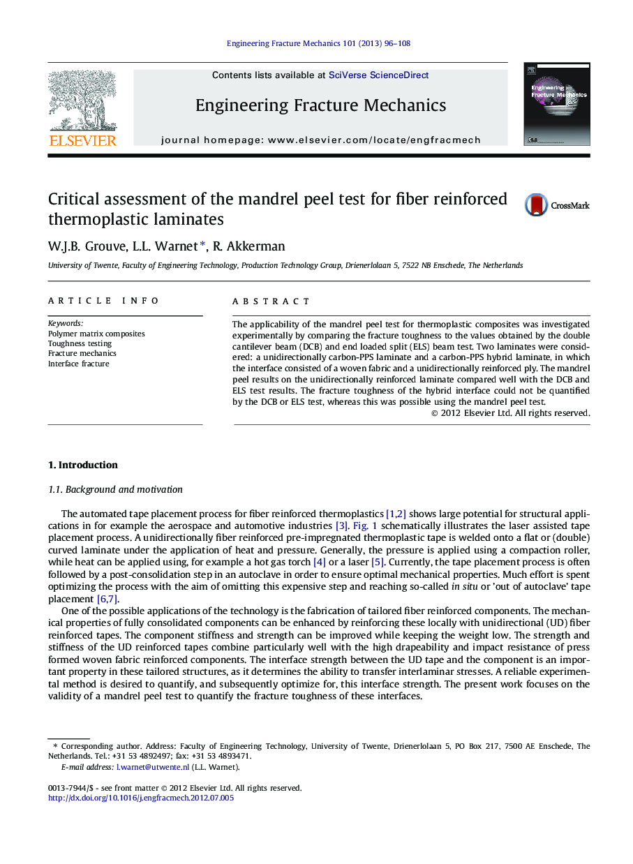 Critical assessment of the mandrel peel test for fiber reinforced thermoplastic laminates