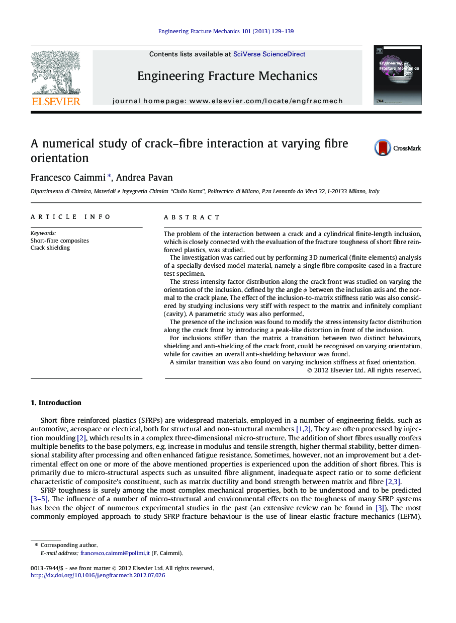 A numerical study of crack–fibre interaction at varying fibre orientation