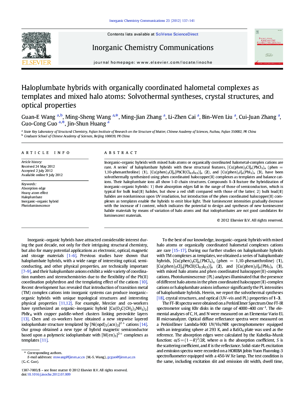 Haloplumbate hybrids with organically coordinated halometal complexes as templates and mixed halo atoms: Solvothermal syntheses, crystal structures, and optical properties