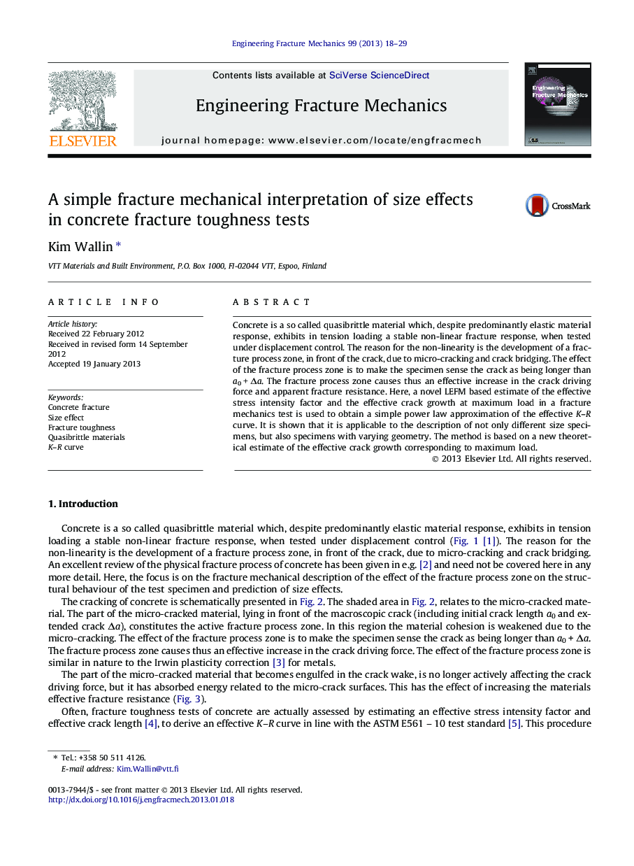 A simple fracture mechanical interpretation of size effects in concrete fracture toughness tests