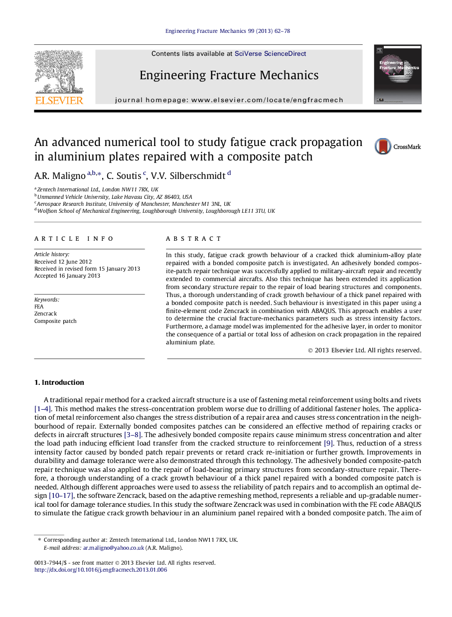 An advanced numerical tool to study fatigue crack propagation in aluminium plates repaired with a composite patch