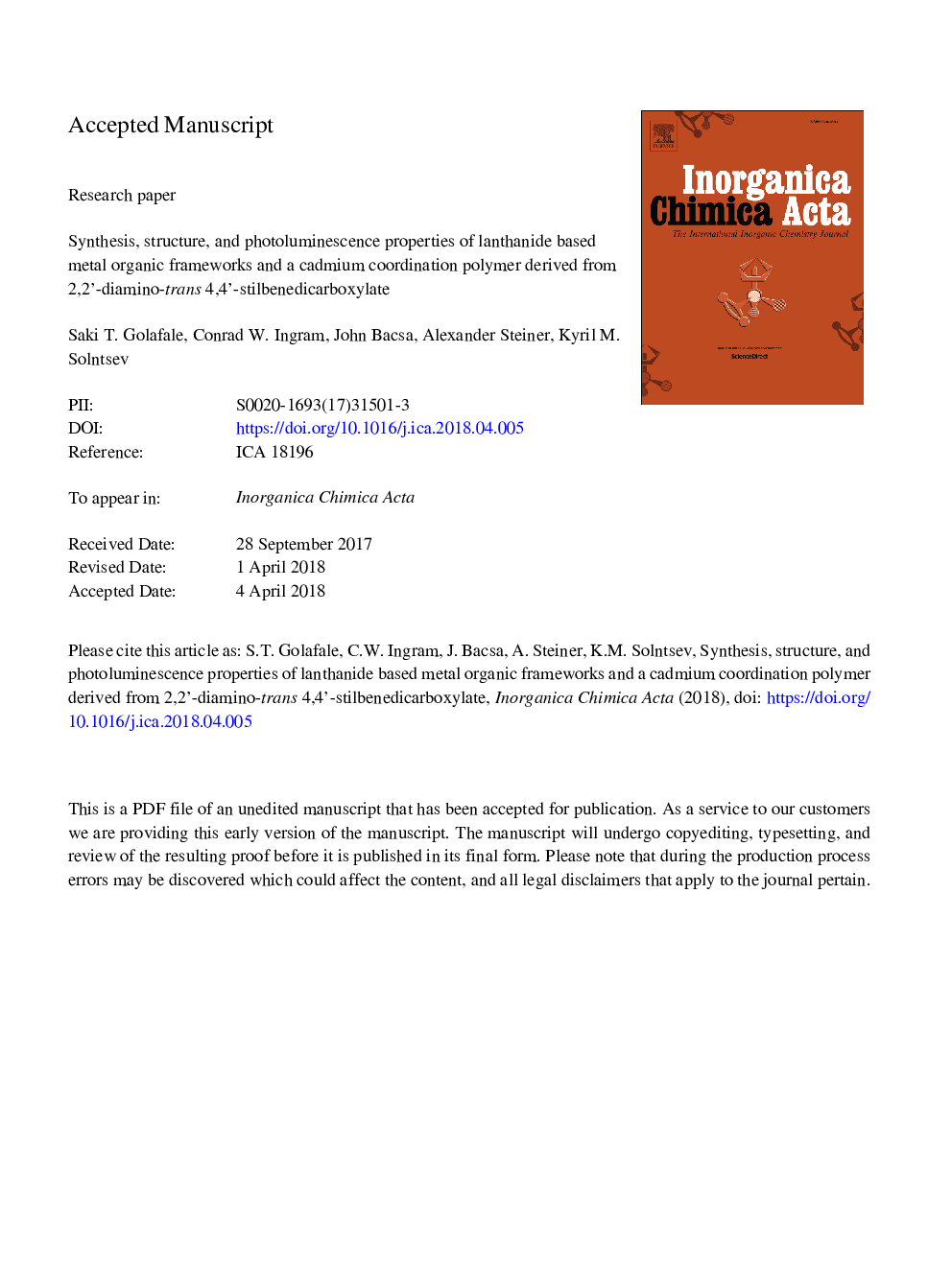 Synthesis, structure, and photoluminescence properties of lanthanide based metal organic frameworks and a cadmium coordination polymer derived from 2,2â²-diamino-trans 4,4â²-stilbenedicarboxylate