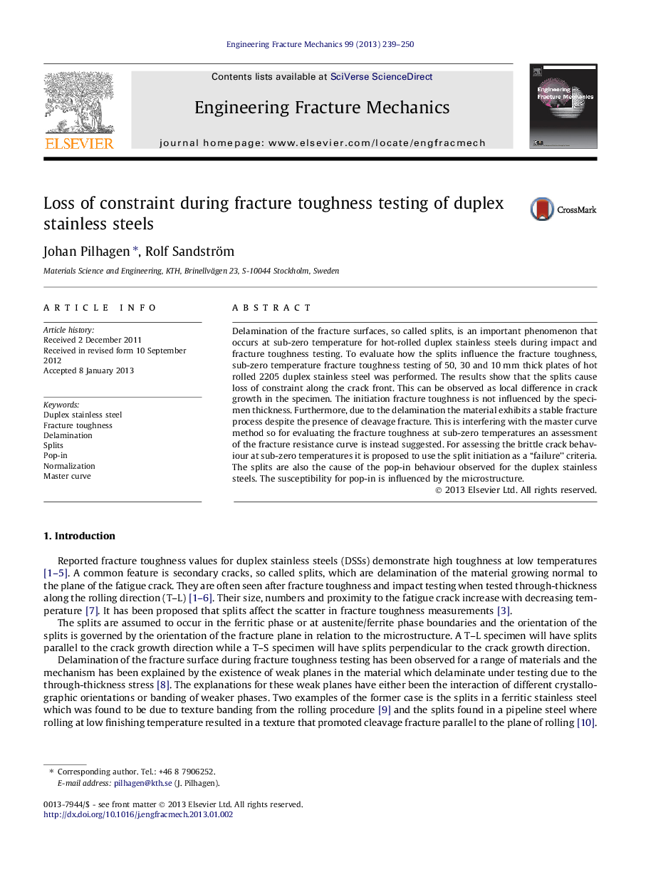 Loss of constraint during fracture toughness testing of duplex stainless steels