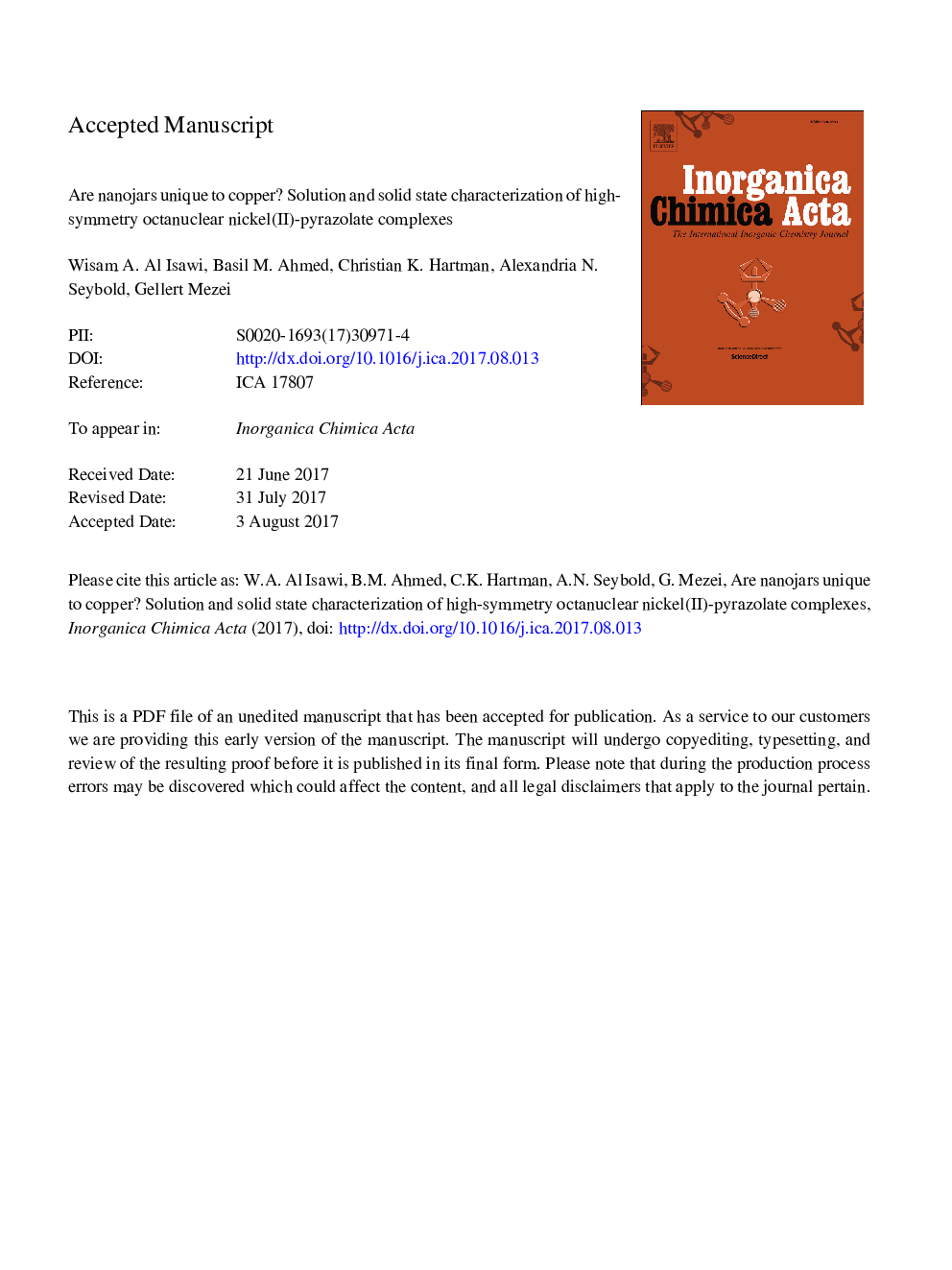 Are nanojars unique to copper? Solution and solid state characterization of high-symmetry octanuclear nickel(II)-pyrazolate complexes