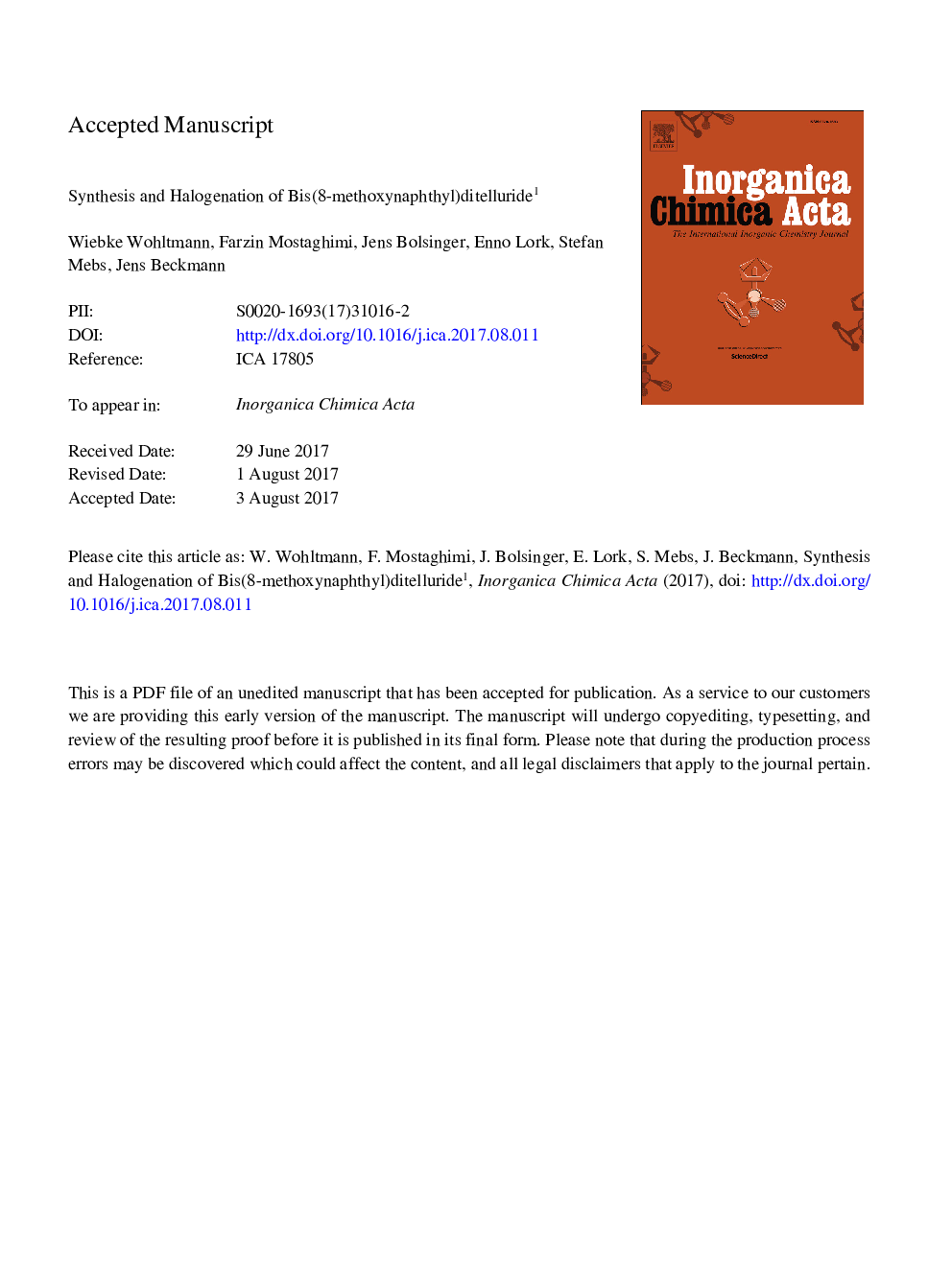 Synthesis and halogenation of bis(8-methoxynaphthyl)ditelluride
