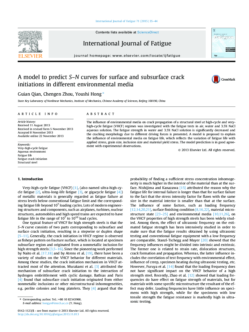 A model to predict S–N curves for surface and subsurface crack initiations in different environmental media