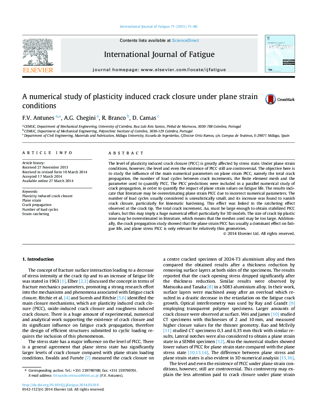 A numerical study of plasticity induced crack closure under plane strain conditions