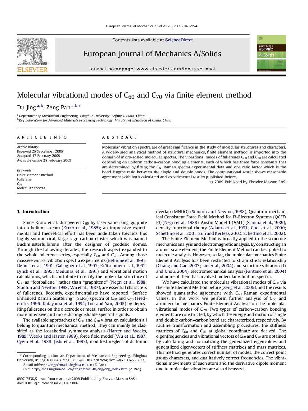 Molecular vibrational modes of C60 and C70 via finite element method