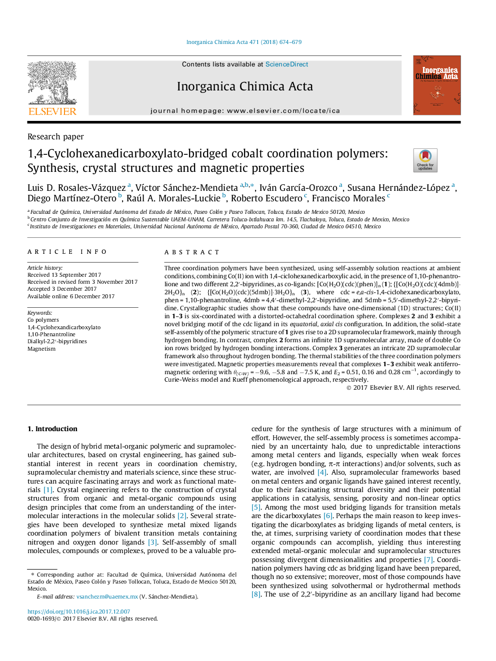 1,4-Cyclohexanedicarboxylato-bridged cobalt coordination polymers: Synthesis, crystal structures and magnetic properties