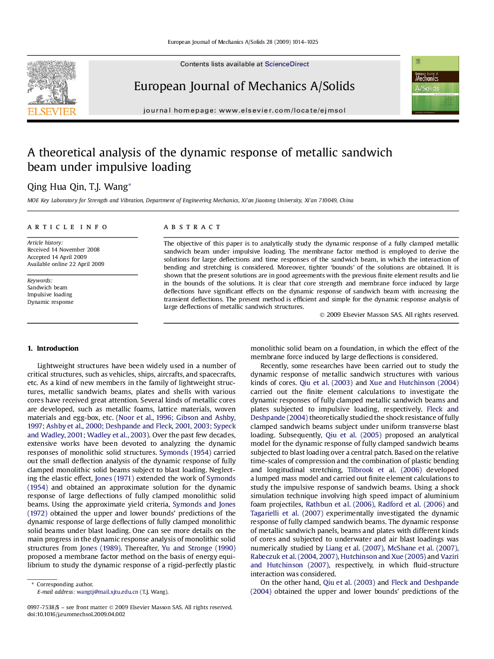 A theoretical analysis of the dynamic response of metallic sandwich beam under impulsive loading