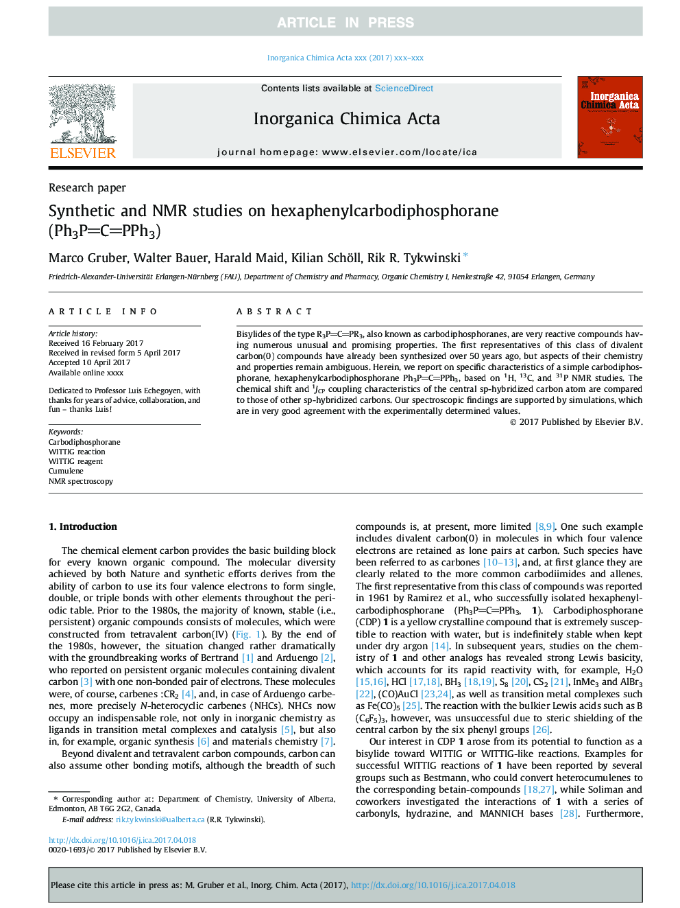 Synthetic and NMR studies on hexaphenylcarbodiphosphorane (Ph3PCPPh3)