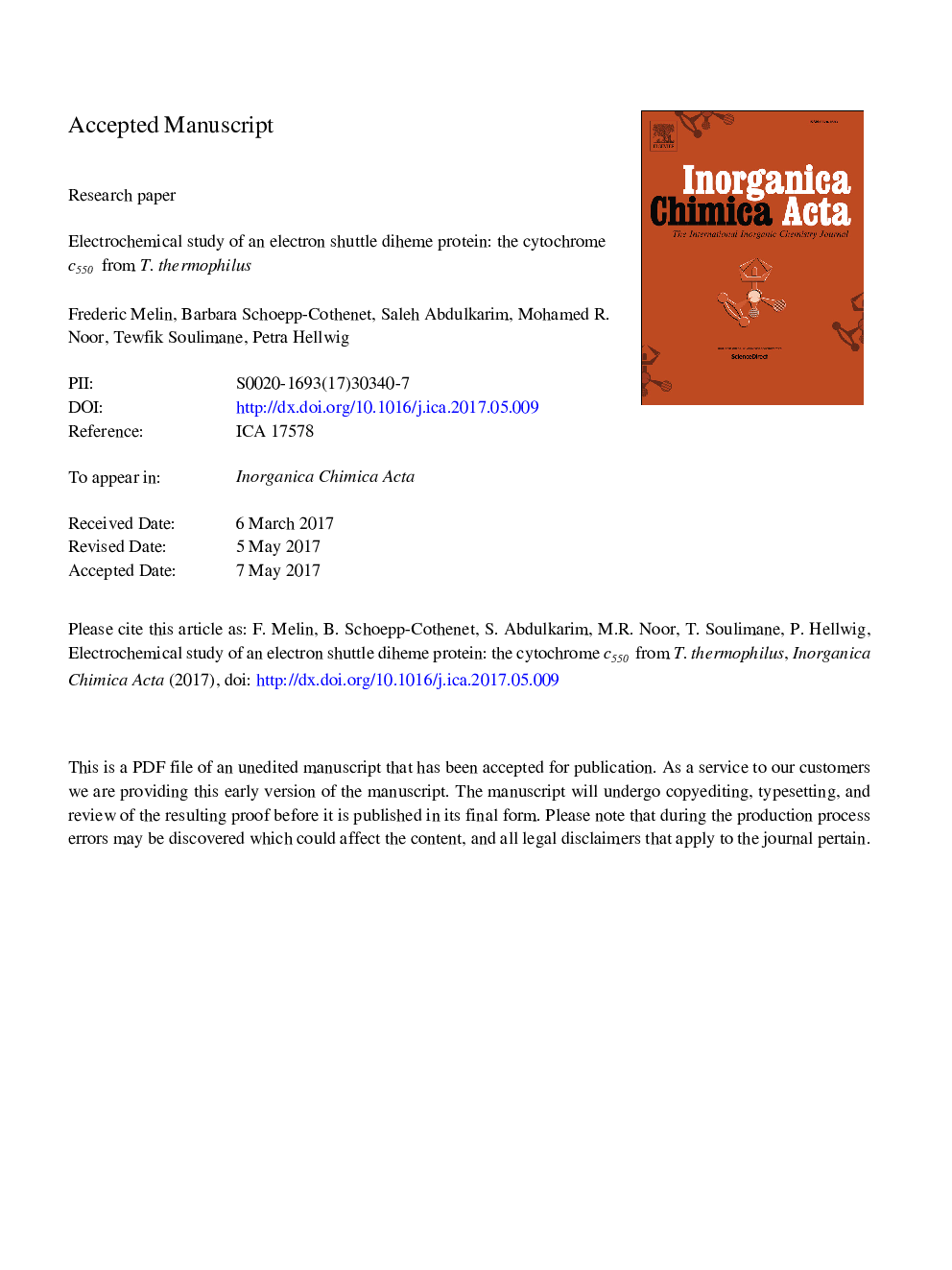 Electrochemical study of an electron shuttle diheme protein: The cytochrome c550 from T. thermophilus