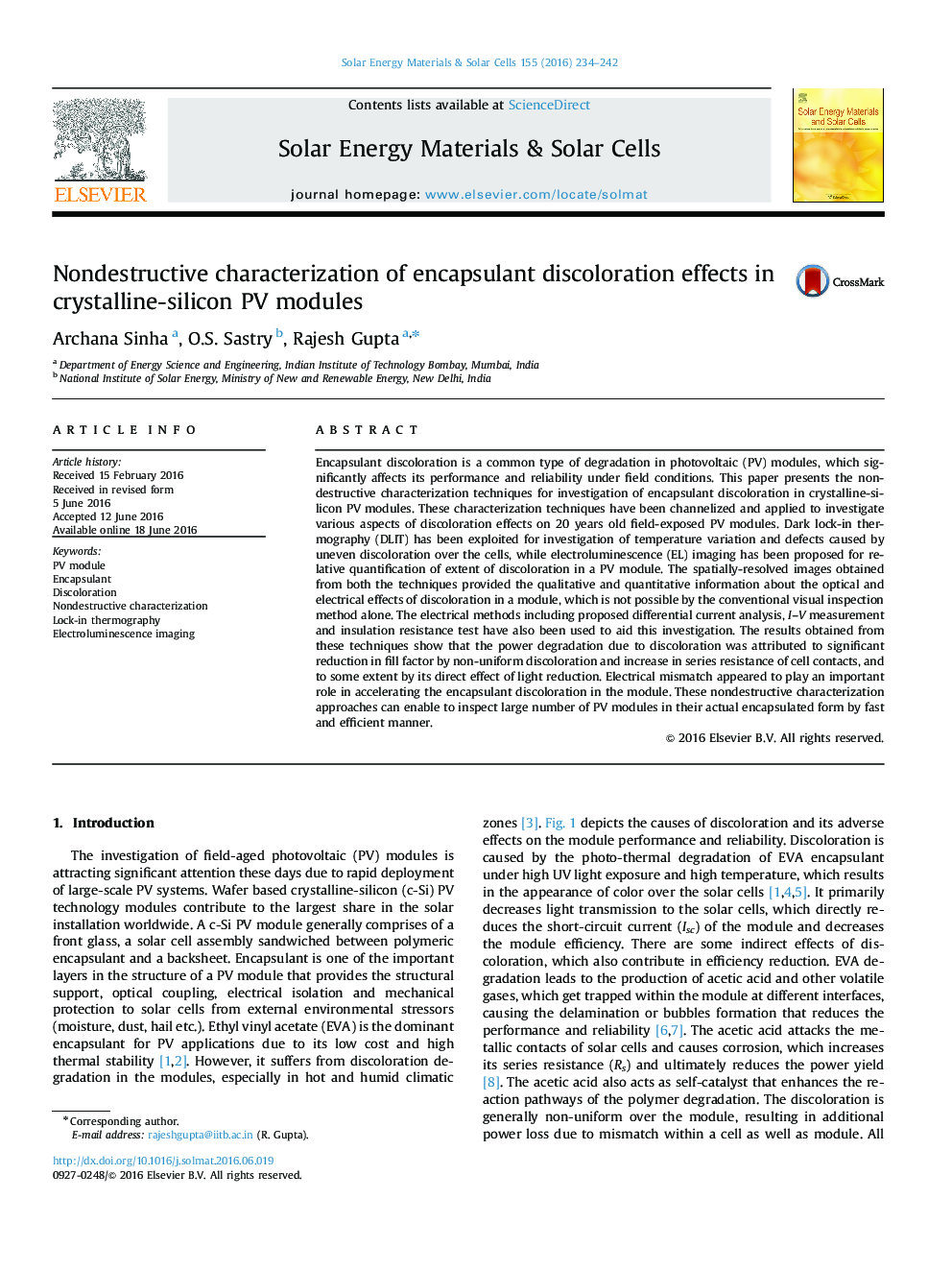 Nondestructive characterization of encapsulant discoloration effects in crystalline-silicon PV modules