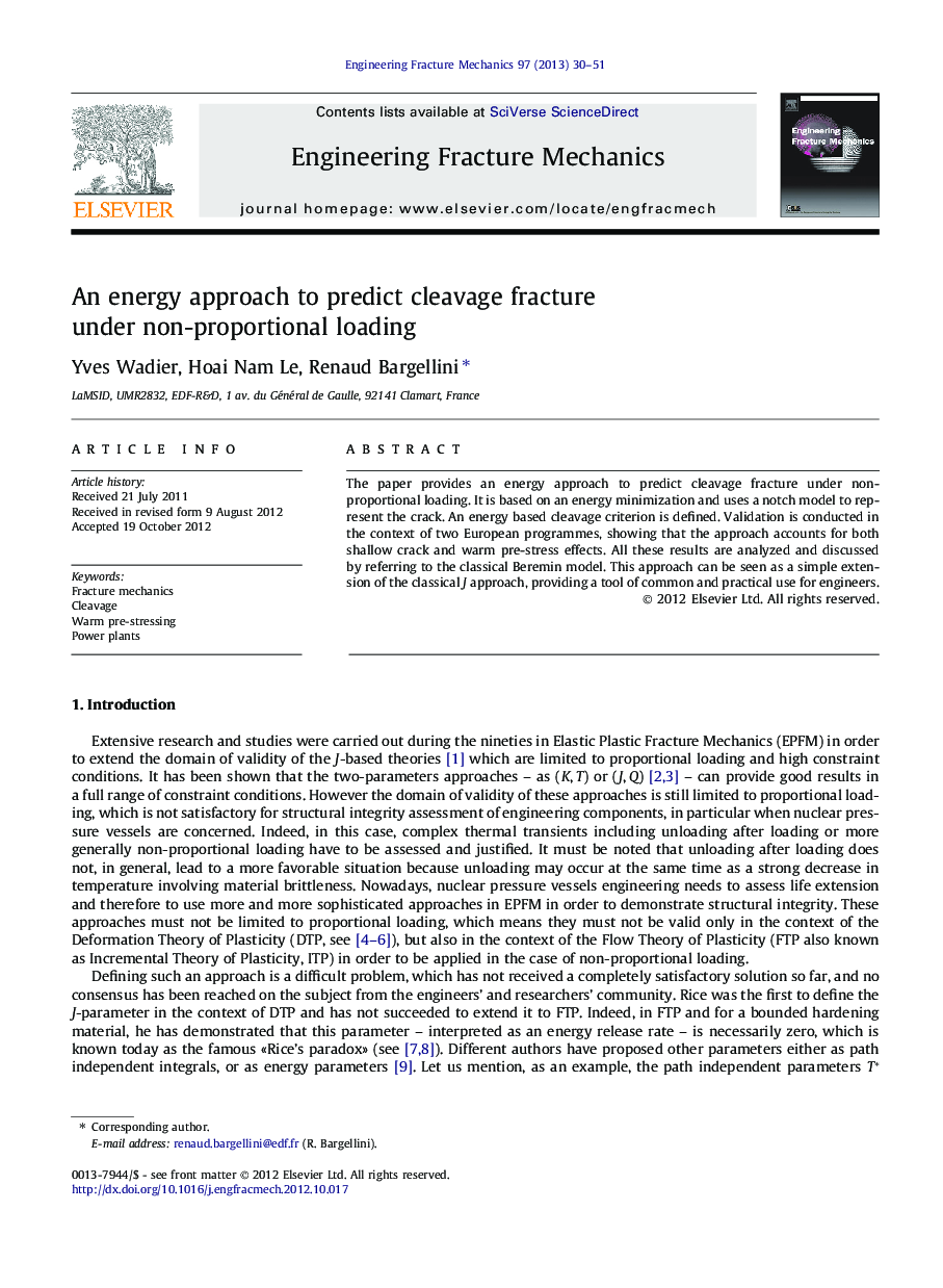 An energy approach to predict cleavage fracture under non-proportional loading