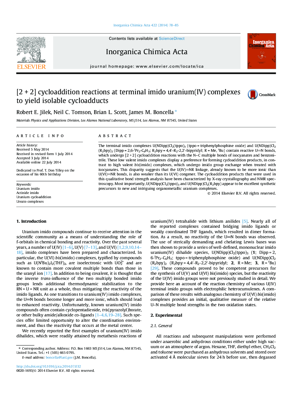 [2Â +Â 2] cycloaddition reactions at terminal imido uranium(IV) complexes to yield isolable cycloadducts