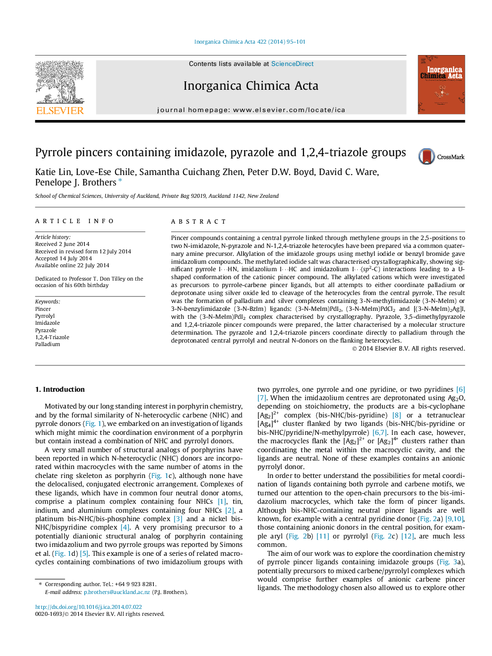 Pyrrole pincers containing imidazole, pyrazole and 1,2,4-triazole groups