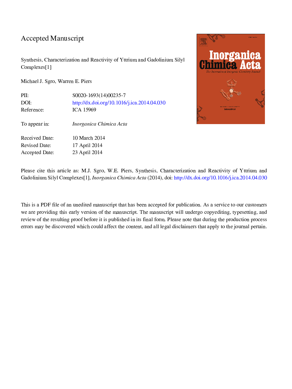 Synthesis, characterization and reactivity of yttrium and gadolinium silyl complexes