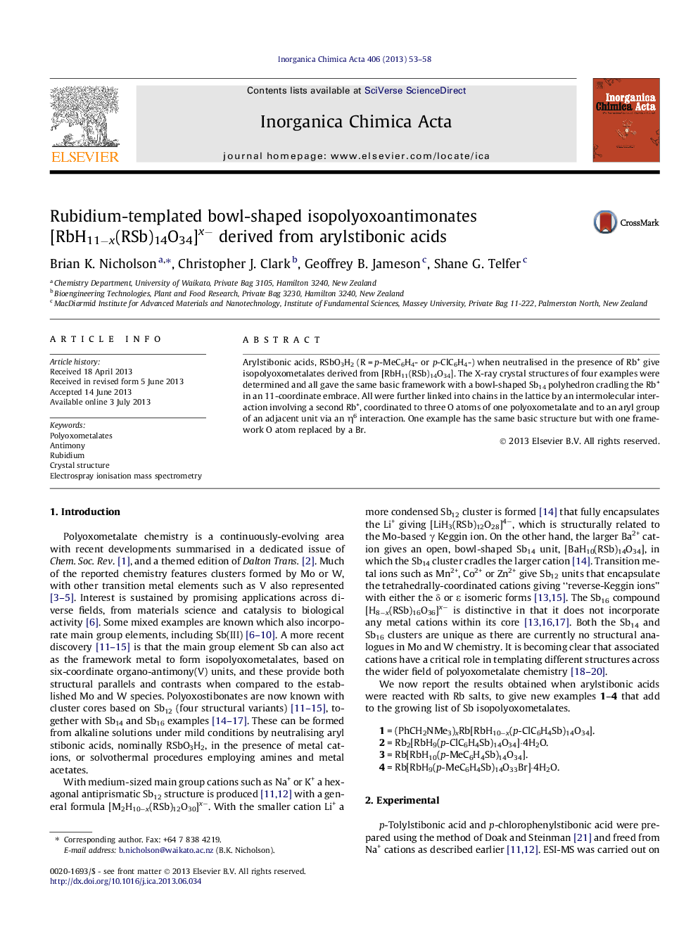 Rubidium-templated bowl-shaped isopolyoxoantimonates [RbH11âx(RSb)14O34]xâ derived from arylstibonic acids