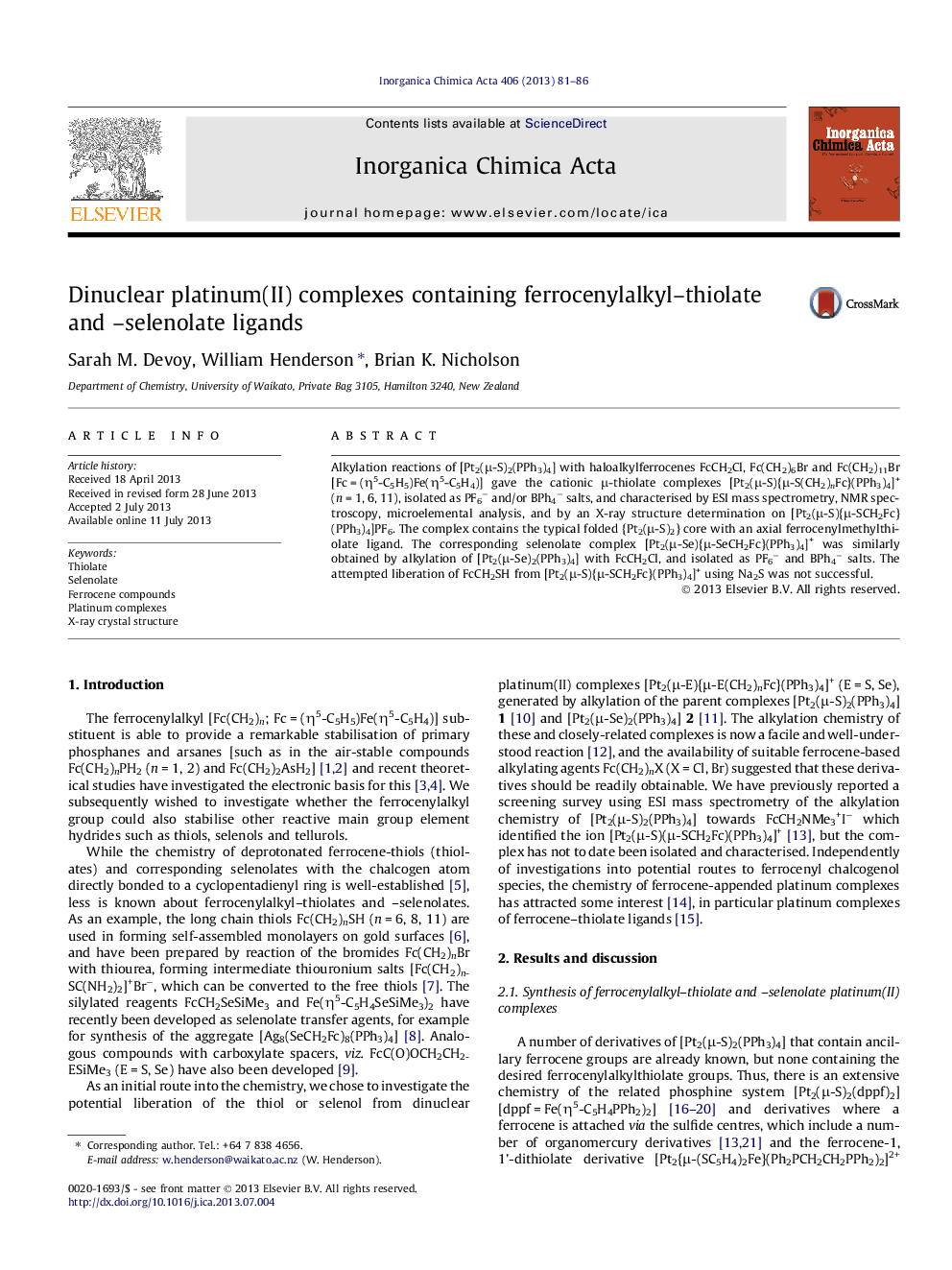 Dinuclear platinum(II) complexes containing ferrocenylalkyl-thiolate and -selenolate ligands