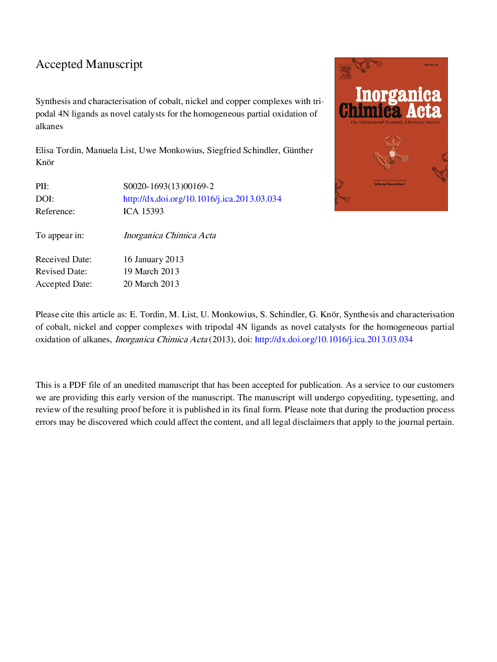 Synthesis and characterisation of cobalt, nickel and copper complexes with tripodal 4N ligands as novel catalysts for the homogeneous partial oxidation of alkanes