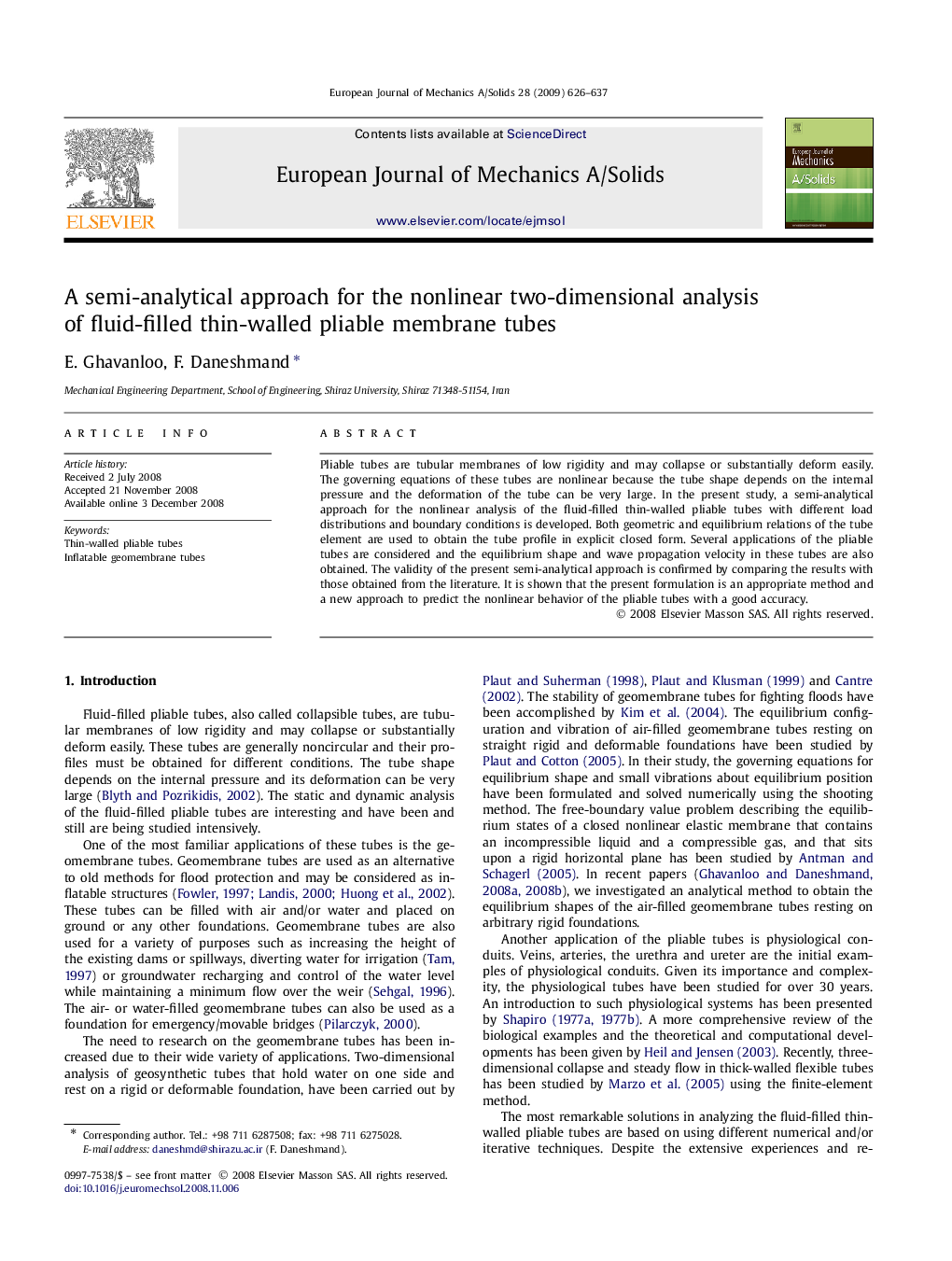 A semi-analytical approach for the nonlinear two-dimensional analysis of fluid-filled thin-walled pliable membrane tubes