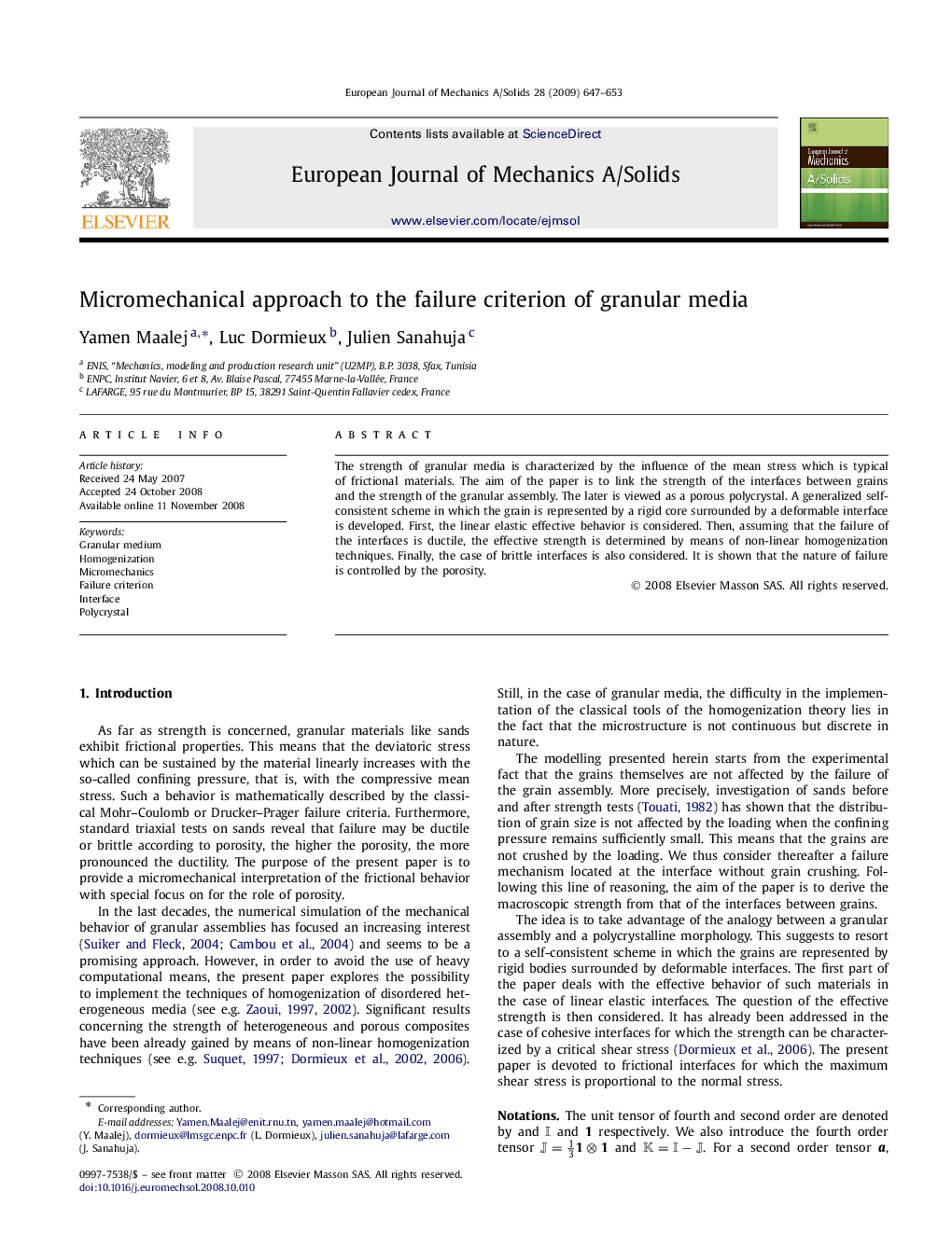 Micromechanical approach to the failure criterion of granular media