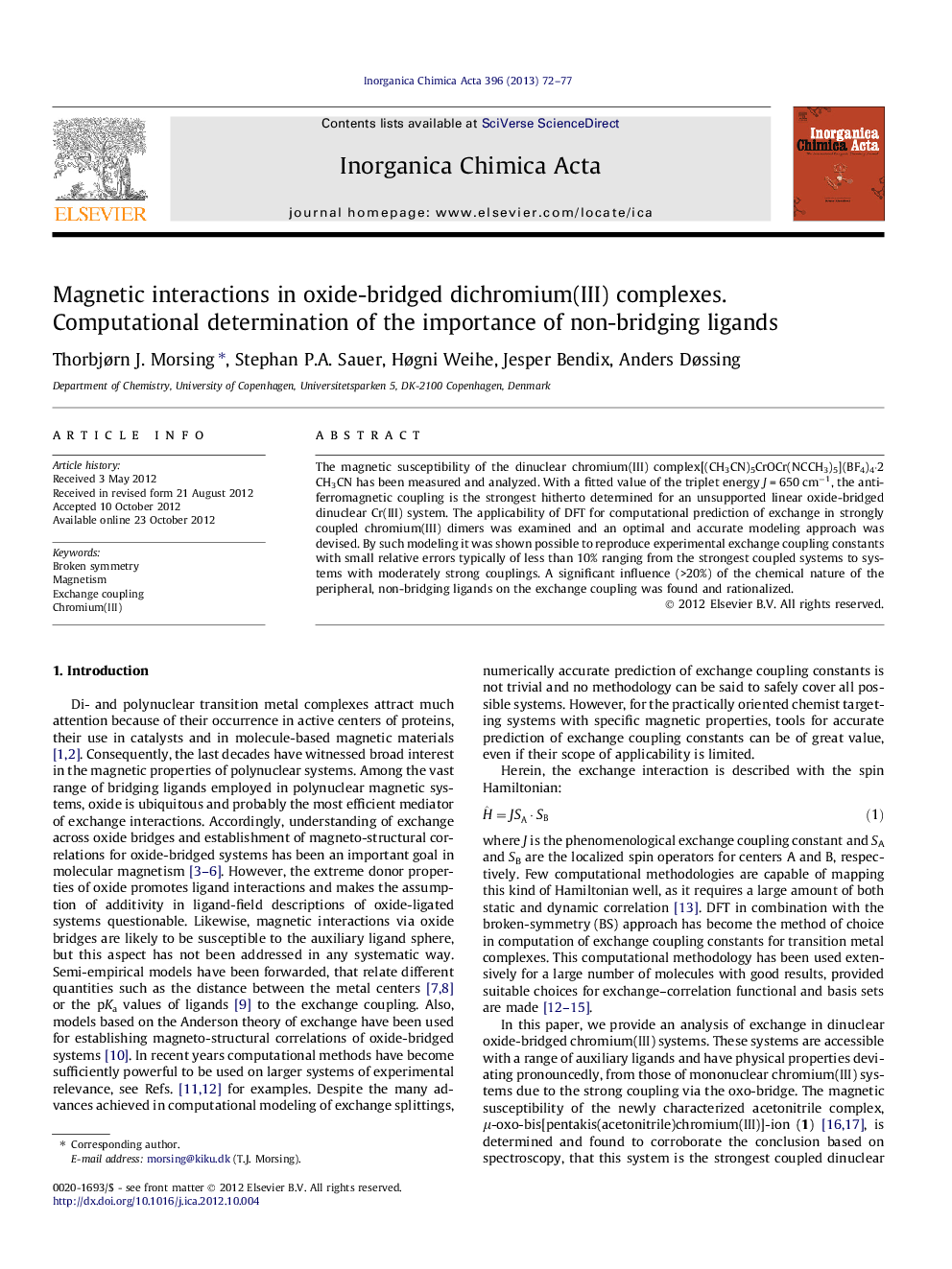 Magnetic interactions in oxide-bridged dichromium(III) complexes. Computational determination of the importance of non-bridging ligands