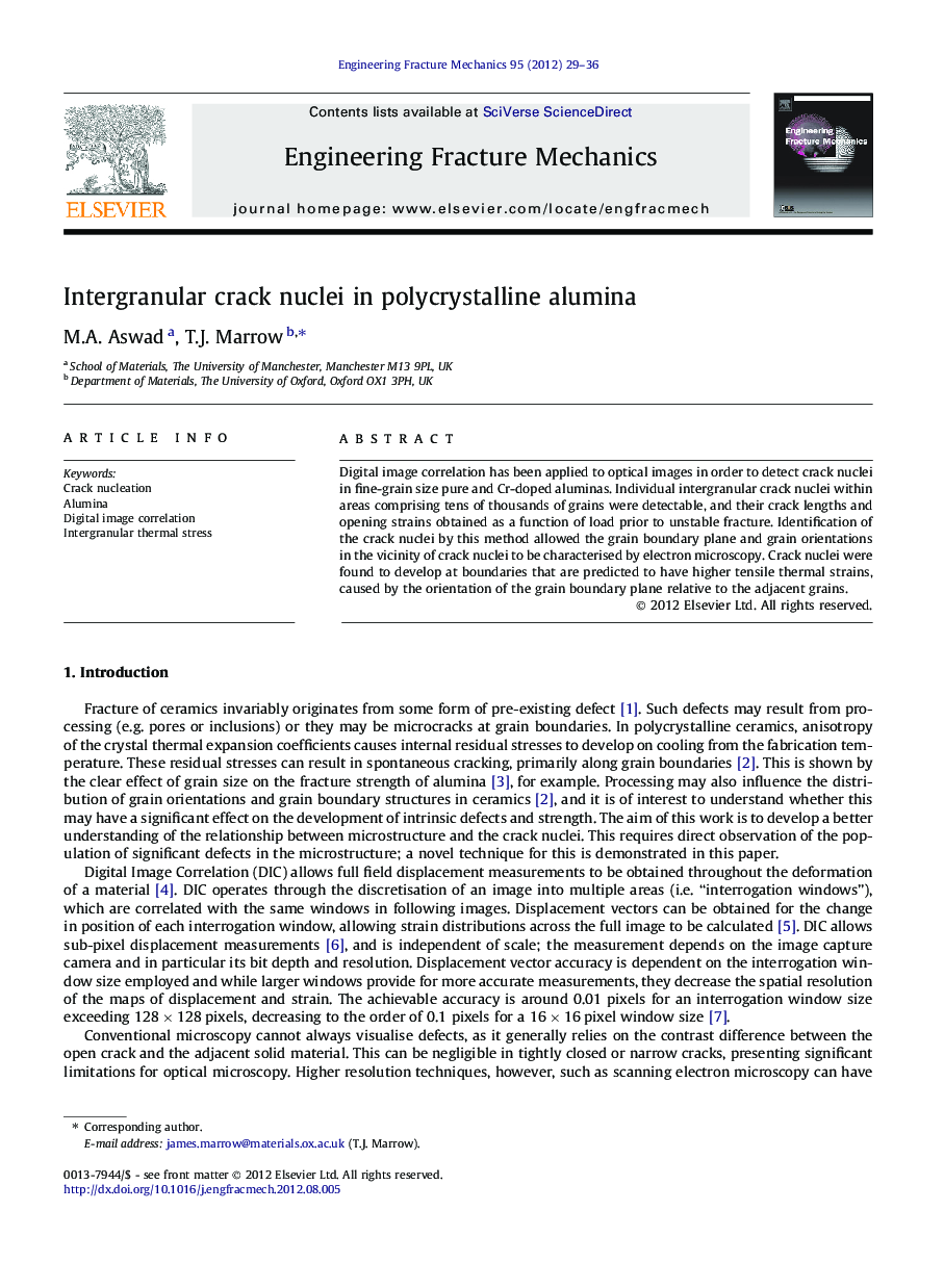 Intergranular crack nuclei in polycrystalline alumina