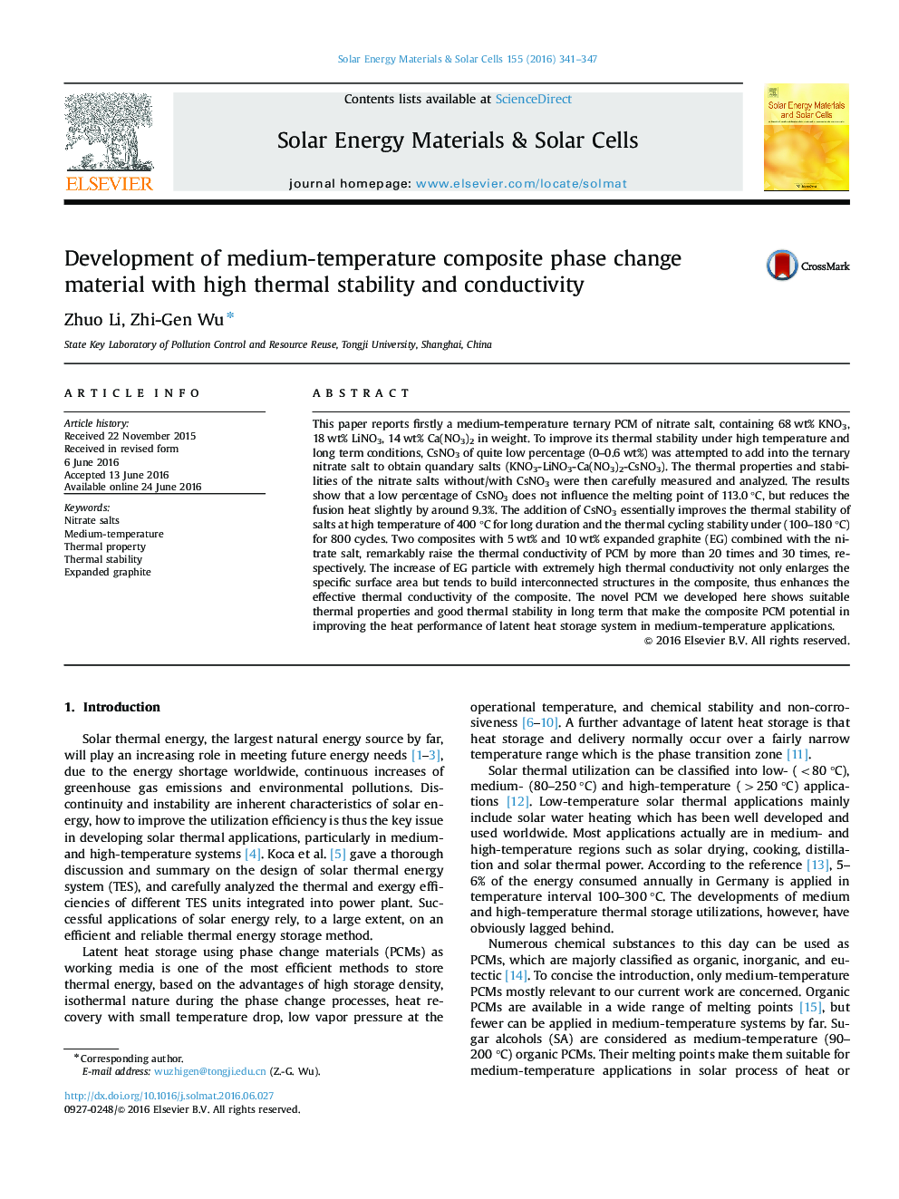 Development of medium-temperature composite phase change material with high thermal stability and conductivity