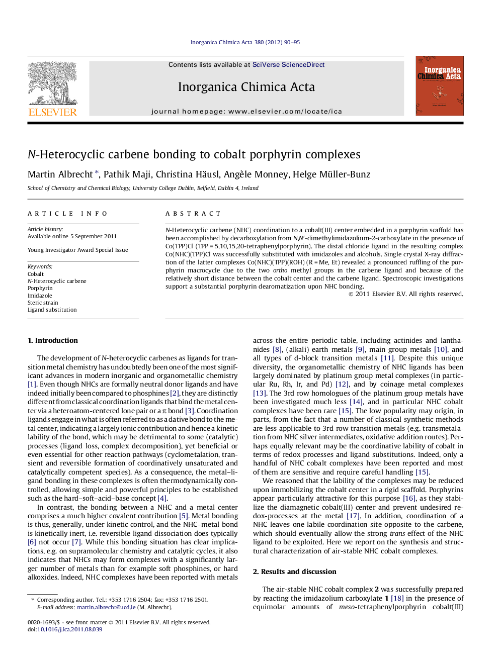 N-Heterocyclic carbene bonding to cobalt porphyrin complexes