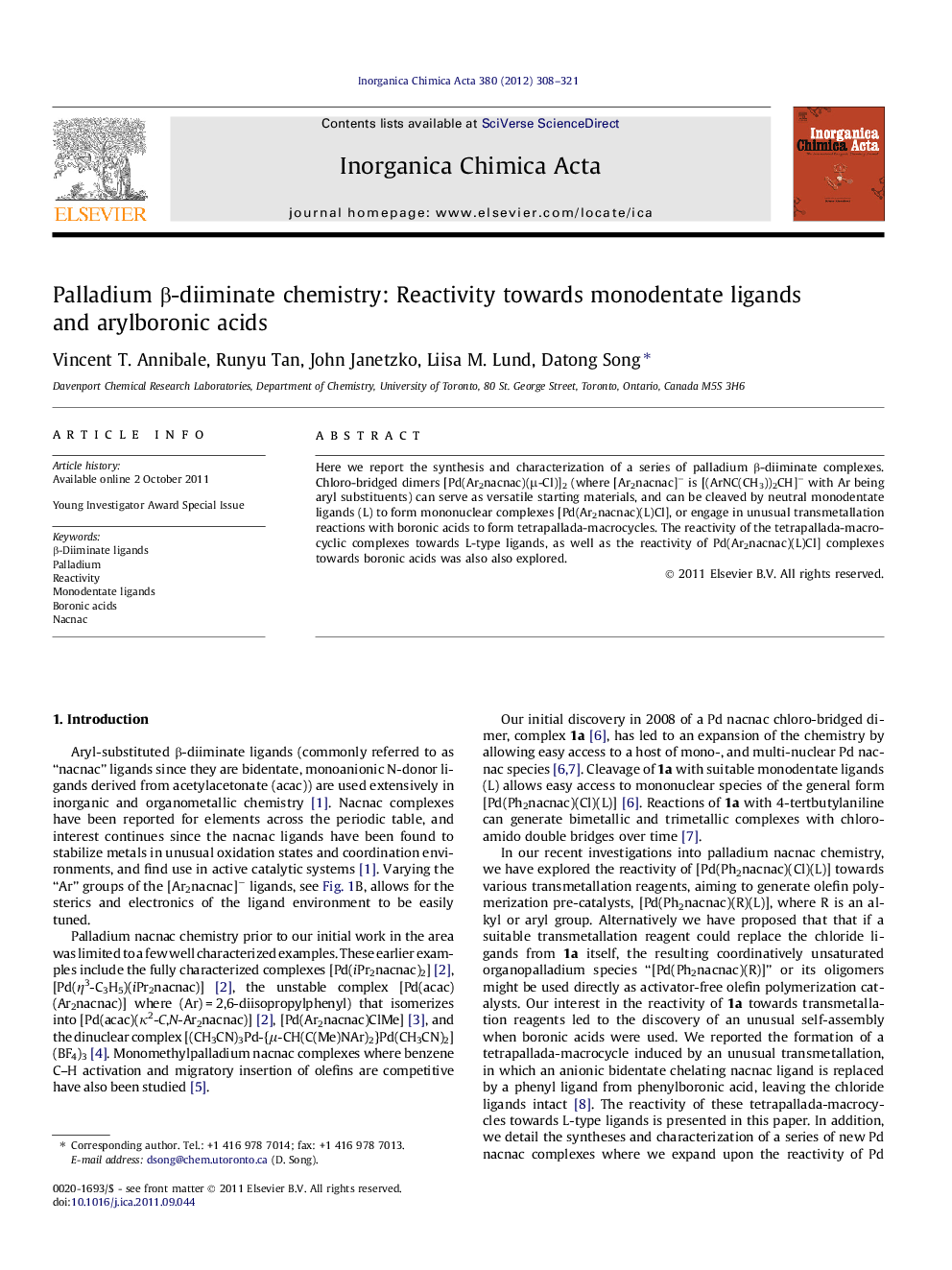 Palladium Î²-diiminate chemistry: Reactivity towards monodentate ligands and arylboronic acids