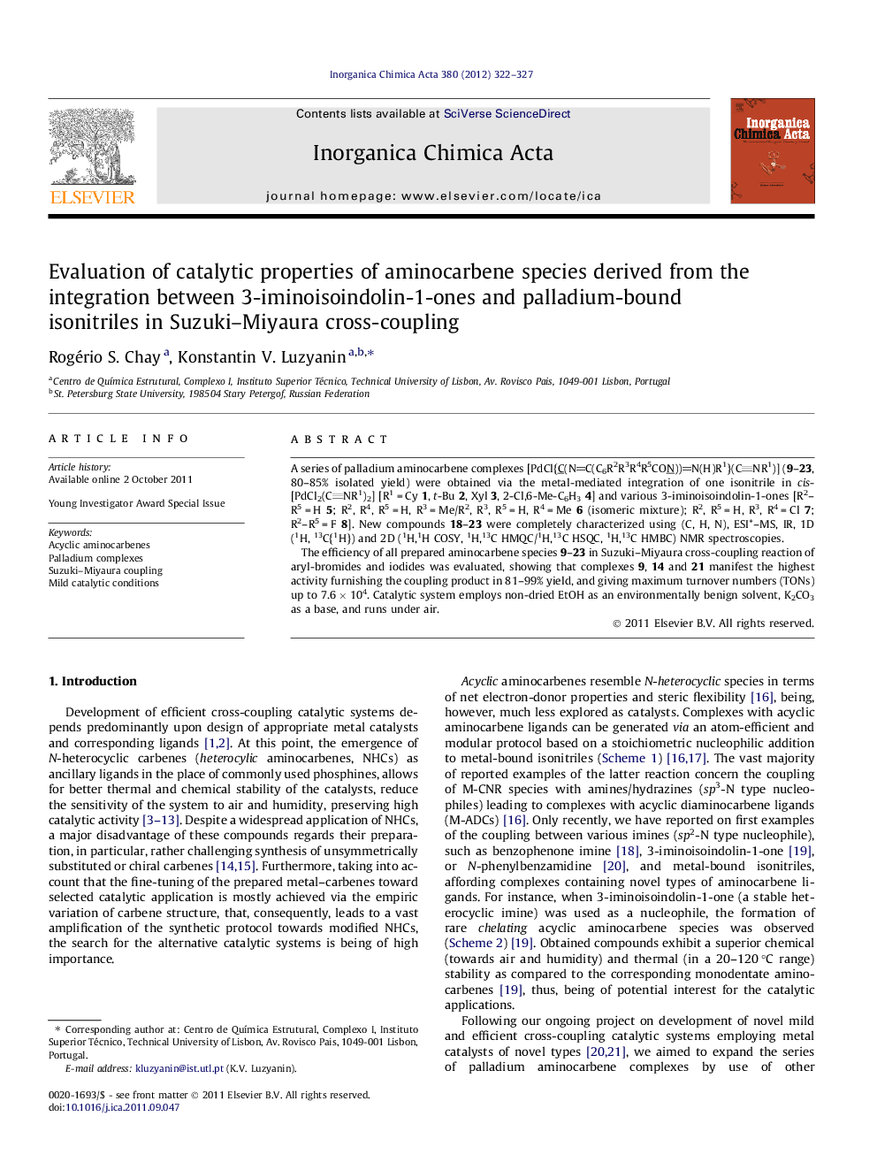 Evaluation of catalytic properties of aminocarbene species derived from the integration between 3-iminoisoindolin-1-ones and palladium-bound isonitriles in Suzuki-Miyaura cross-coupling