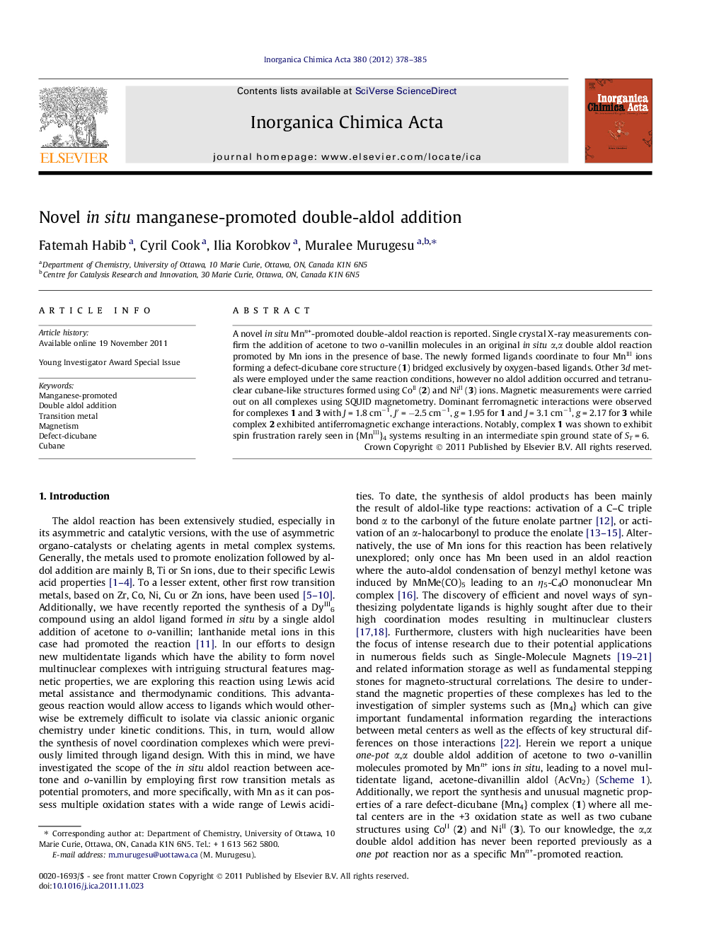 Novel in situ manganese-promoted double-aldol addition