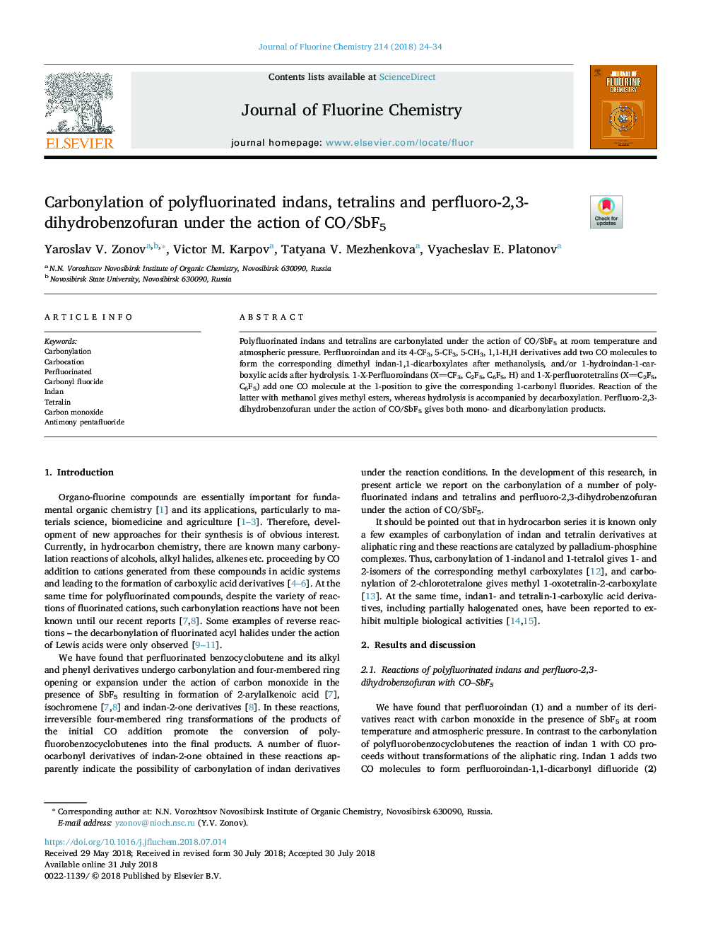 Carbonylation of polyfluorinated indans, tetralins and perfluoro-2,3-dihydrobenzofuran under the action of CO/SbF5