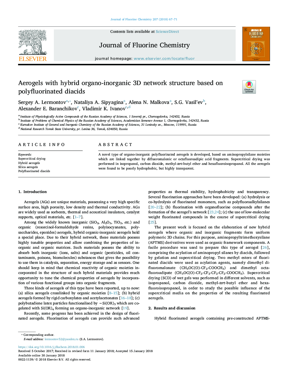 Aerogels with hybrid organo-inorganic 3D network structure based on polyfluorinated diacids