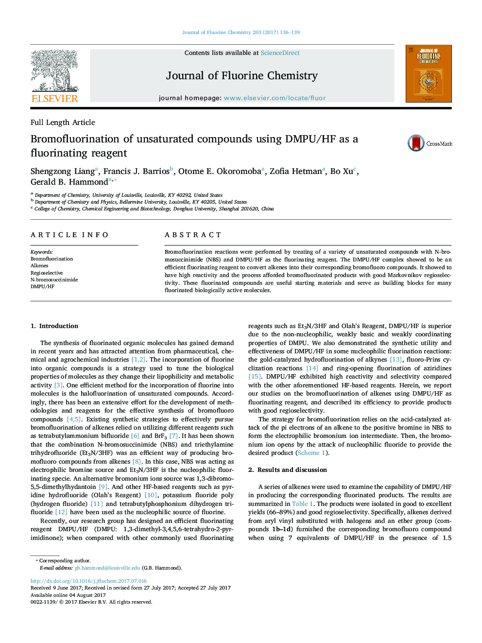 Bromofluorination of unsaturated compounds using DMPU/HF as a fluorinating reagent