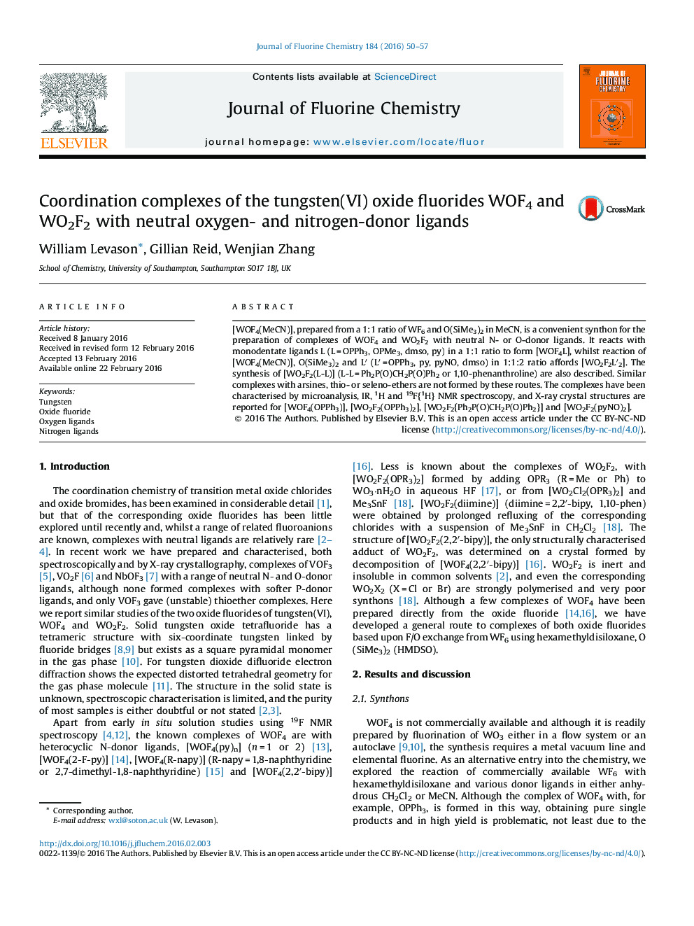 Coordination complexes of the tungsten(VI) oxide fluorides WOF4 and WO2F2 with neutral oxygen- and nitrogen-donor ligands