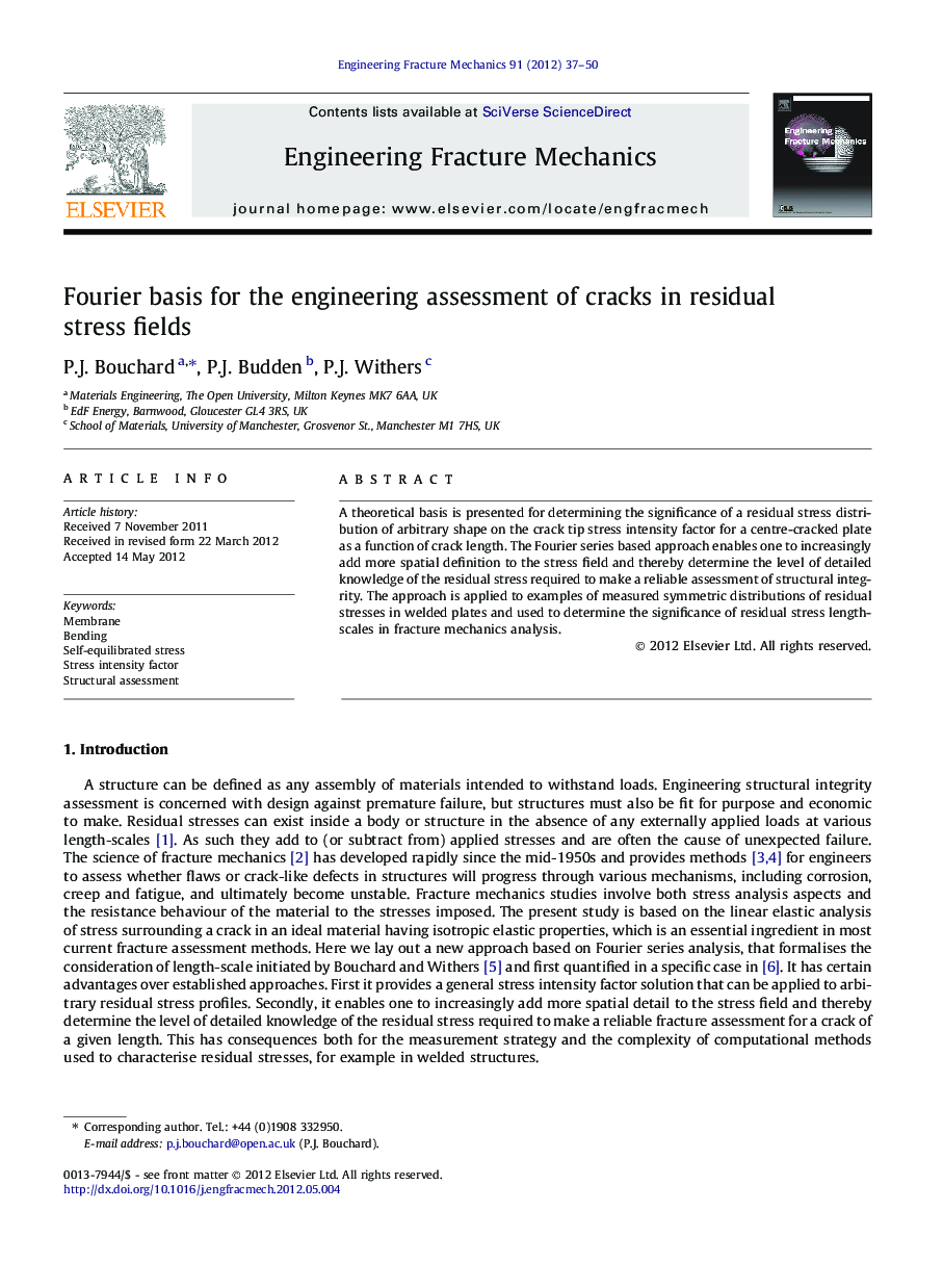 Fourier basis for the engineering assessment of cracks in residual stress fields