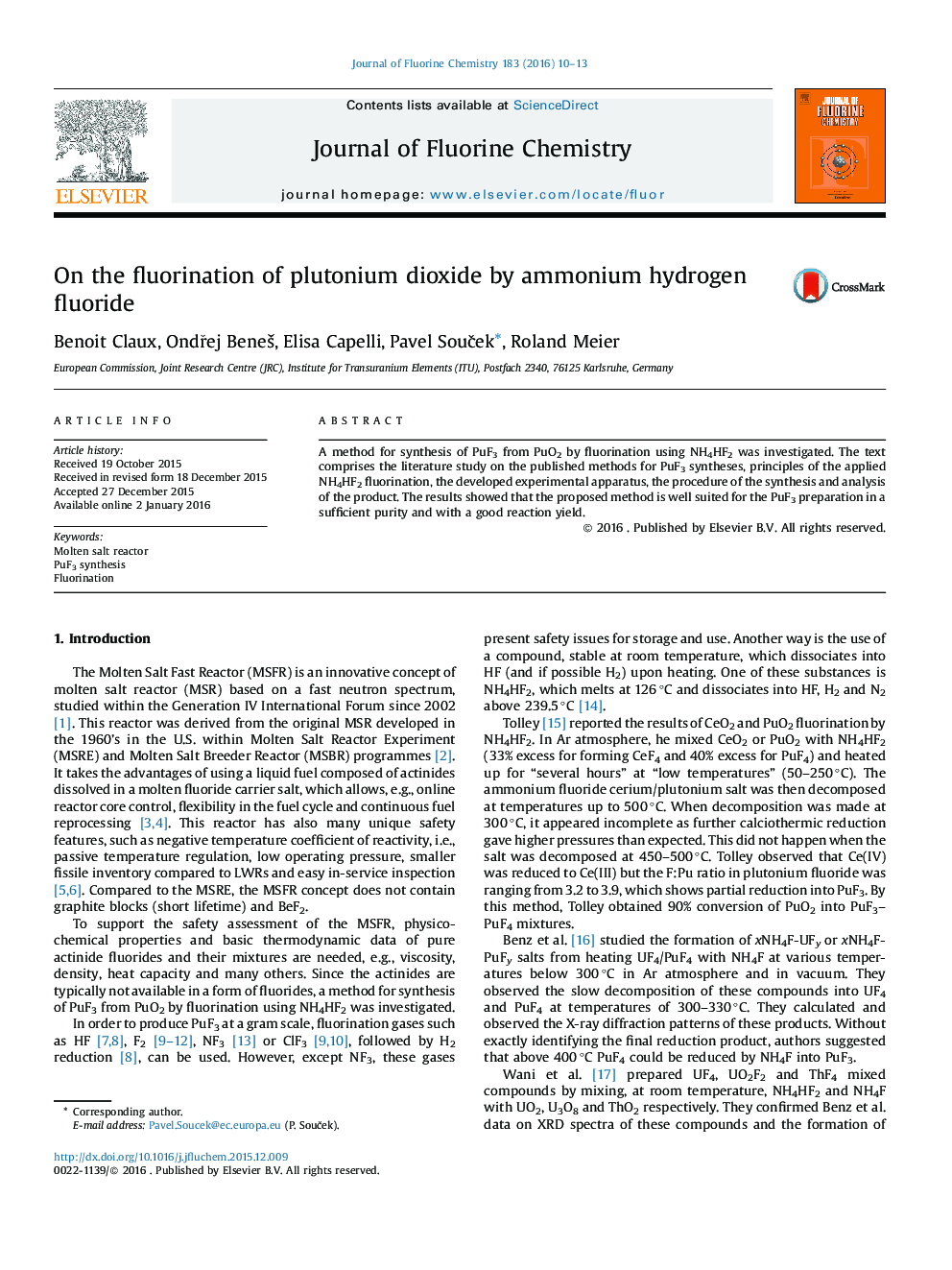 On the fluorination of plutonium dioxide by ammonium hydrogen fluoride